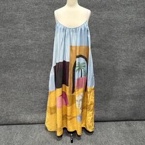 Untitled In Motion Dress Womens L Multicolor Art Print Maxi Trapeze Swing